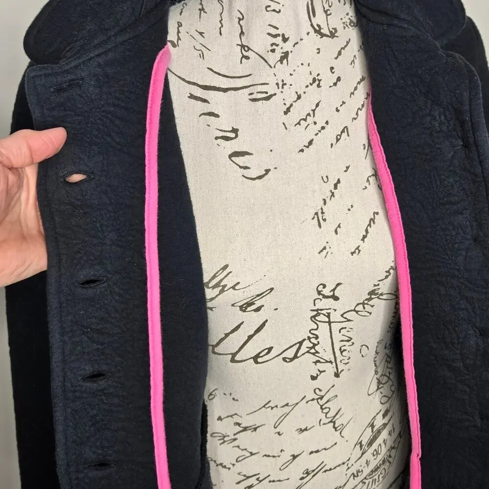ISAAC MIZRAHI Navy Blue Floral Pattern  Quilted Jacket Collared Button Front S
